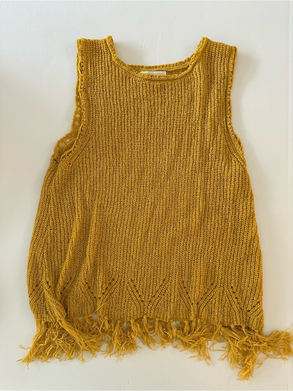 Anthropologie Pepin Yellow Fringe Knit Tank Top Womens Size Small